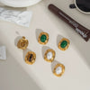 Vintage Inlaid Natural Stone Titanium Steel Earrings For Women With Pvd Furnace Vacuum Real Gold Plating And Geometric Shape