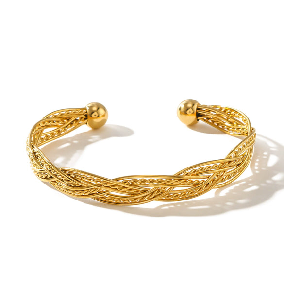 Vintage Ins Style Open Braided Adjustable Titanium Steel Bracelet 18K Gold Plated For Women