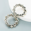 Vintage Inspired Hollow Geometric Round Earrings With Diamond Accents Simple Alloy Jewelry