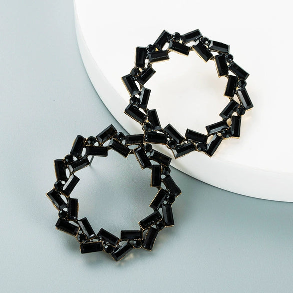Vintage Inspired Hollow Geometric Round Earrings With Diamond Accents Simple Alloy Jewelry