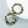 Vintage Inspired Hollow Geometric Round Earrings With Diamond Accents Simple Alloy Jewelry