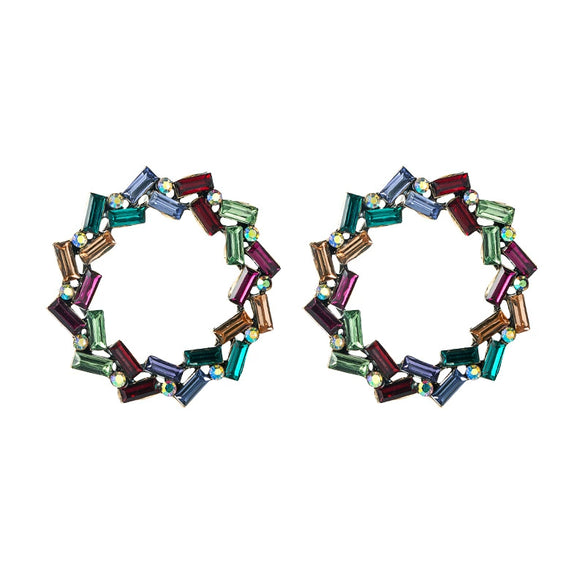 Vintage Inspired Hollow Geometric Round Earrings With Diamond Accents Simple Alloy Jewelry