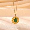 Vintage Jade Natural Stone Geometric Round Pendant Necklace With Gold Plated Stainless Steel Chain Jewelry For Women And Men