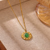 Vintage Jade Natural Stone Geometric Round Pendant Necklace With Gold Plated Stainless Steel Chain Jewelry For Women And Men