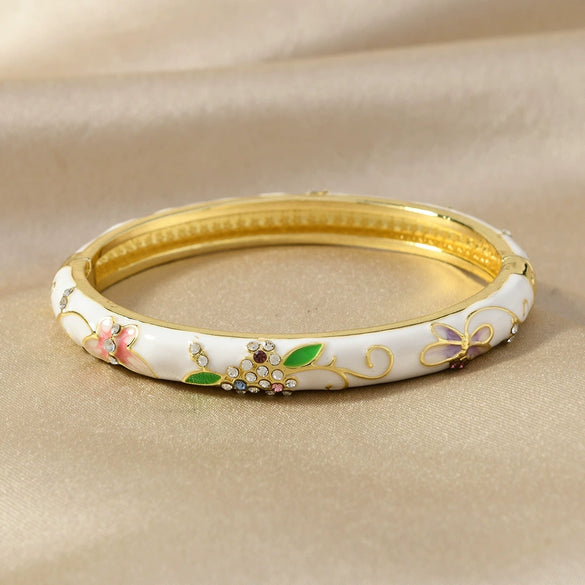 Vintage Light Luxury Cloisonne Enamel Butterfly Pattern Single Layer Bracelet Electroplated Jewelry