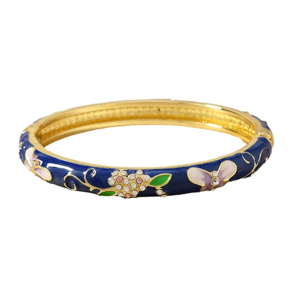 Vintage Light Luxury Cloisonne Enamel Butterfly Pattern Single Layer Bracelet Electroplated Jewelry