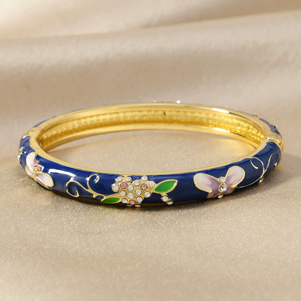 Vintage Light Luxury Cloisonne Enamel Butterfly Pattern Single Layer Bracelet Electroplated Jewelry