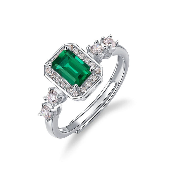 Vintage Light Luxury Cultivation Emerald Ring 925 Silver Inlay Geometric Style Set With Diamonds For Women