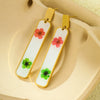 Vintage Love Water Drop Geometric Dried Flower Oil Drop Pendant Earrings Stainless Steel Jewelry Electroplated