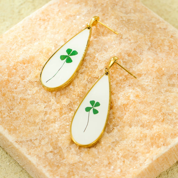 Vintage Love Water Drop Geometric Dried Flower Oil Drop Pendant Earrings Stainless Steel Jewelry Electroplated