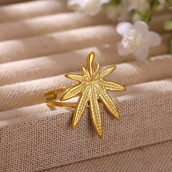 Vintage Maple Leaf Botanical Jewelry Set With Gold Plated Stainless Steel Necklace Earrings And Ring