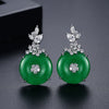Vintage Medieval Style Copper Earrings With Green Chalcedony And Zircon Inlay Elegant Geometric Flower Drop Earrings For Women