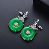 Vintage Medieval Style Copper Earrings With Green Chalcedony And Zircon Inlay Elegant Geometric Flower Drop Earrings For Women