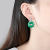 Vintage Medieval Style Copper Earrings With Green Chalcedony And Zircon Inlay Elegant Geometric Flower Drop Earrings For Women