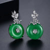Vintage Medieval Style Copper Earrings With Green Chalcedony And Zircon Inlay Elegant Geometric Flower Drop Earrings For Women