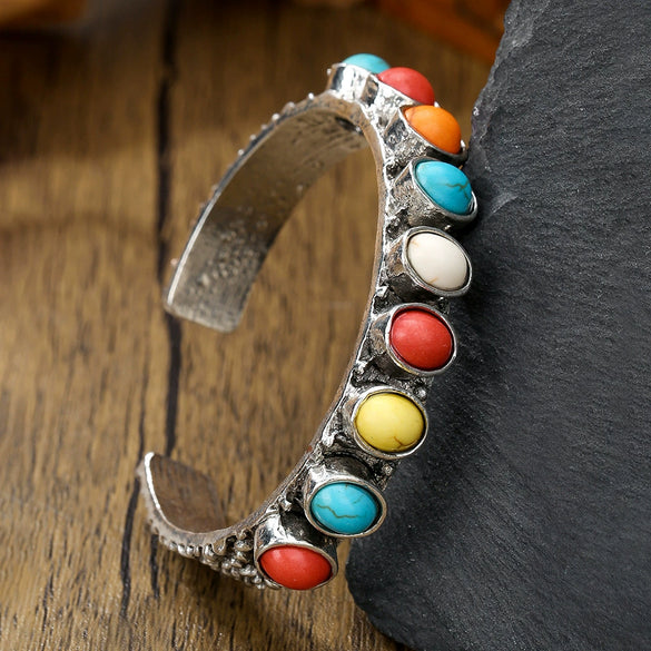 Vintage Metal Open Bracelet For Women Bohemian Style Alloy Electroplating Geometric