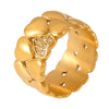 Vintage Middle Ancient Style Love Ring For Women Stainless Steel With 18K Real Gold Plated Double Layer Stacked Small Peach Heart Shaped Geometric Pattern Electroplated