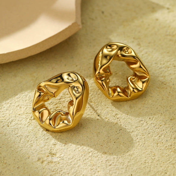 Vintage Minimalist Irregular Lava Fold Stainless Steel Electroplated Women's Earrings