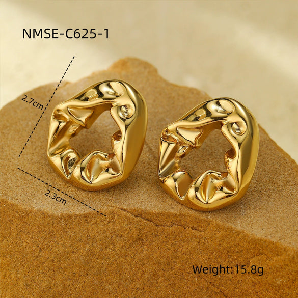 Vintage Minimalist Irregular Lava Fold Stainless Steel Electroplated Women's Earrings