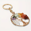 Vintage Natural Stone Crystal Life Tree Round Keychain Metal Pastoral Style