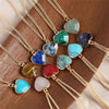 Vintage Natural Stone Crystal Pendant Necklace With Geometric Pattern Copper Oshaped Chain Electroplated