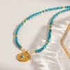 Vintage Natural Stone Turquoise Beaded Handmade Necklace With Gold Plated Stainless Steel Starburst Geometric Pendant For Women
