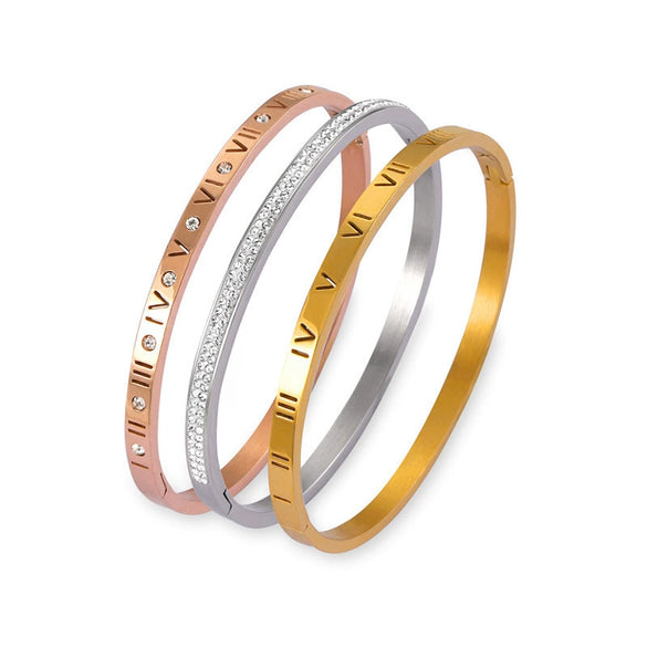 Vintage Niche Unique Simple Jewelry Carving Roman Numerals Diamondencrusted Titanium Steel Goldplated Bracelet