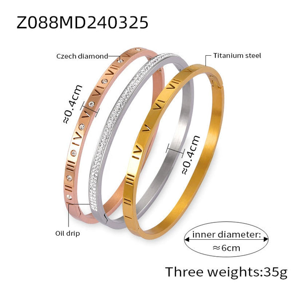 Vintage Niche Unique Simple Jewelry Carving Roman Numerals Diamondencrusted Titanium Steel Goldplated Bracelet