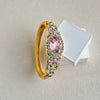 Vintage Painted Rose Oval Gemstone Bangle With Diamond Surround And Elegant Plated Floral Design Jewelry