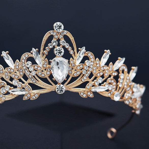 Vintage Palace Style Crown Headband Alloy Diamond Electroplated Princess Hair Jewelry For Women