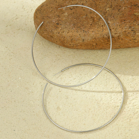 Vintage Plain Hoop Women's Stainless Steel Electroplated Earrings