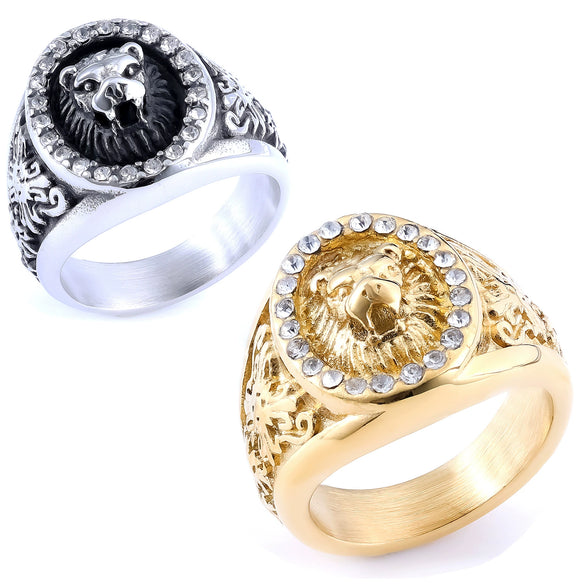 Vintage Polished Titanium Steel Lion Animal Ring Personality Style Unisex Zodiac Statement Ring