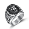 Vintage Polished Titanium Steel Lion Animal Ring Personality Style Unisex Zodiac Statement Ring