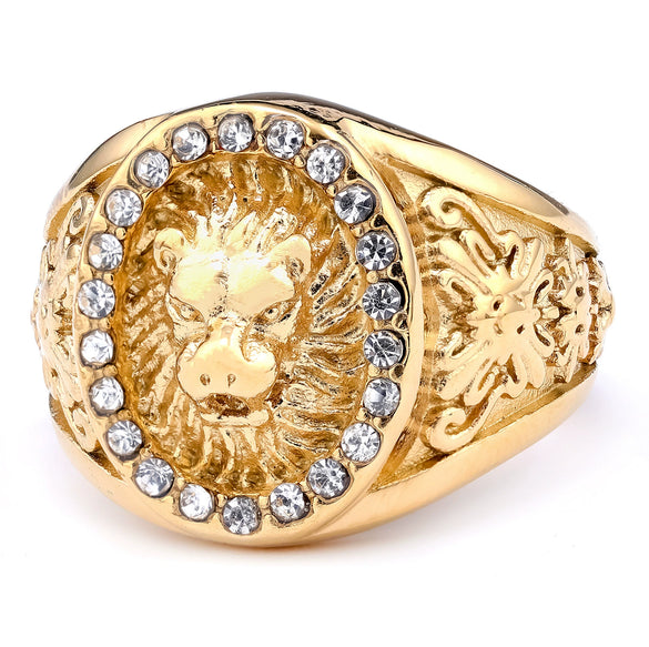 Vintage Polished Titanium Steel Lion Animal Ring Personality Style Unisex Zodiac Statement Ring