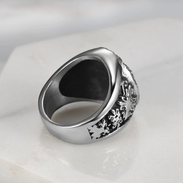 Vintage Polished Titanium Steel Lion Animal Ring Personality Style Unisex Zodiac Statement Ring