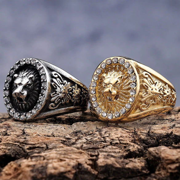 Vintage Polished Titanium Steel Lion Animal Ring Personality Style Unisex Zodiac Statement Ring