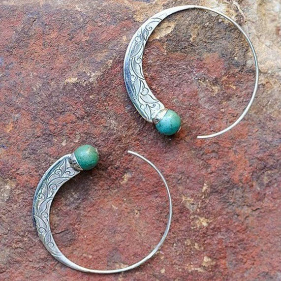 Vintage Punk Women's Alloy Earrings With Turquoise And Geometric Pattern And Electroplating Treatment