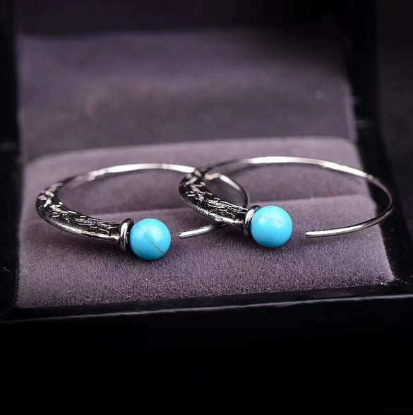 Vintage Punk Women's Alloy Earrings With Turquoise And Geometric Pattern And Electroplating Treatment