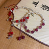Vintage Red Beaded Alloy Flower Pattern Electroplated Women's Bracelet