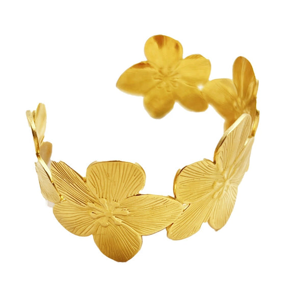 Vintage Retro Geometric Stainless Steel Electroplated Gold Flower Opening Women's Bracelet Jewelry