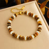 Vintage Retro Plastic Resin Beaded Stainless Steel Chain Necklace Bracelet For Women With Electroplating