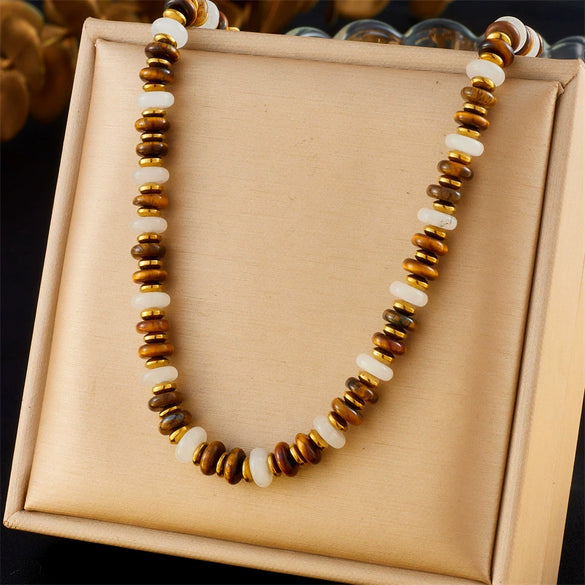 Vintage Retro Plastic Resin Beaded Stainless Steel Chain Necklace Bracelet For Women With Electroplating