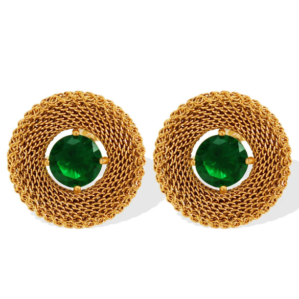 Vintage Retro Style 316L Stainless Steel Oval Inlaid Electroplated Earrings For Women
