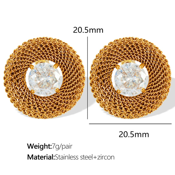 Vintage Retro Style 316L Stainless Steel Oval Inlaid Electroplated Earrings For Women