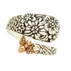 Vintage Rose Gold Bee And Flower Open Ring With Distressed Alloy Finish Adjustable Geometric Nature Inspired Jewelry