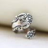Vintage Rose Gold Bee And Flower Open Ring With Distressed Alloy Finish Adjustable Geometric Nature Inspired Jewelry