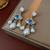 Vintage Silver Needle Fake Pearl Geometric Earrings With Electroplating And Tassel For Women