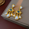 Vintage Silver Needle Fake Pearl Geometric Earrings With Electroplating And Tassel For Women