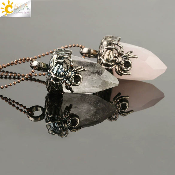 Vintage Silver Tone Crystal Spider Pendant Necklace Minimalist Insect Jewelry With Tapered Pendant On Ball Chain