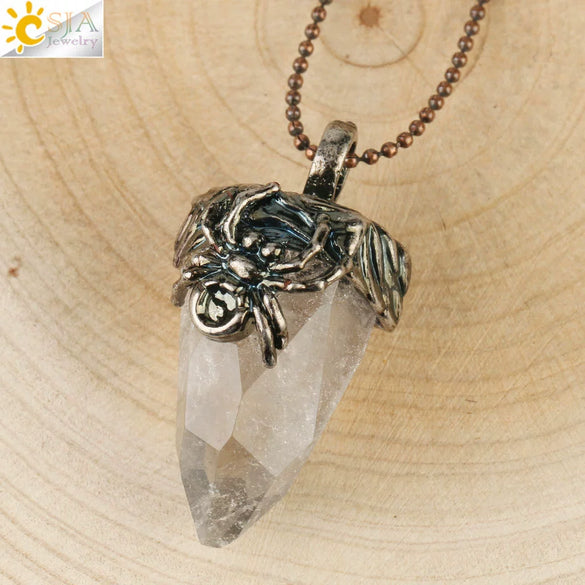 Vintage Silver Tone Crystal Spider Pendant Necklace Minimalist Insect Jewelry With Tapered Pendant On Ball Chain